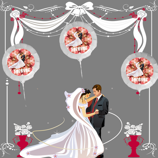 Bride and Groom with Roses 18-inch Custom Aluminum Foil Balloons - Pack of 3 (Made in USA)
