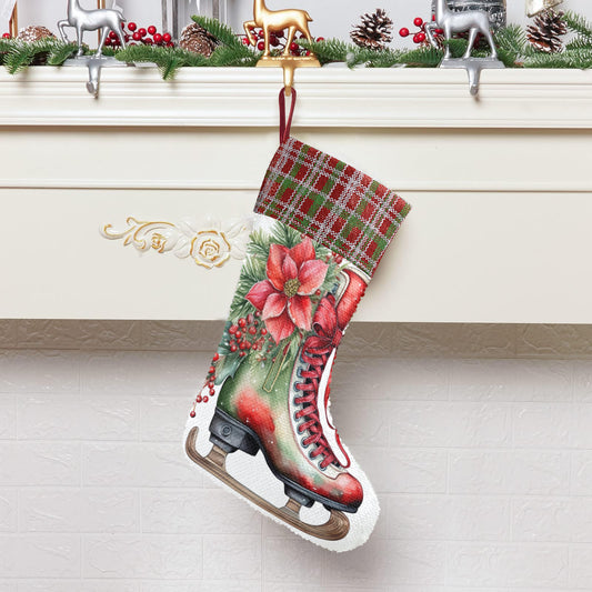 Christmas Ice Skate Sequin Christmas Stocking (Made in USA)