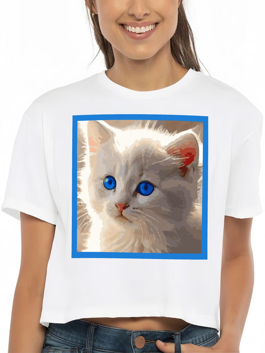 Women's Cute Kitten Cotton Crop Top (Made in USA)