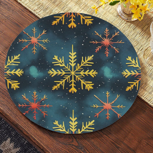 Snowflake Pattern with Bold Colors Round Placemat (Made in USA)