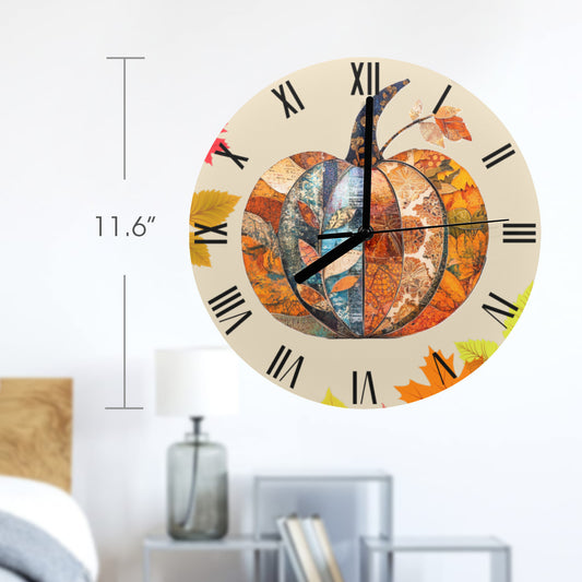 Fall Decor Pumpkin Round Wall Clock(Made in USA)