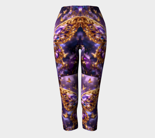 Crystal Purple Butterflies Capri Leggings