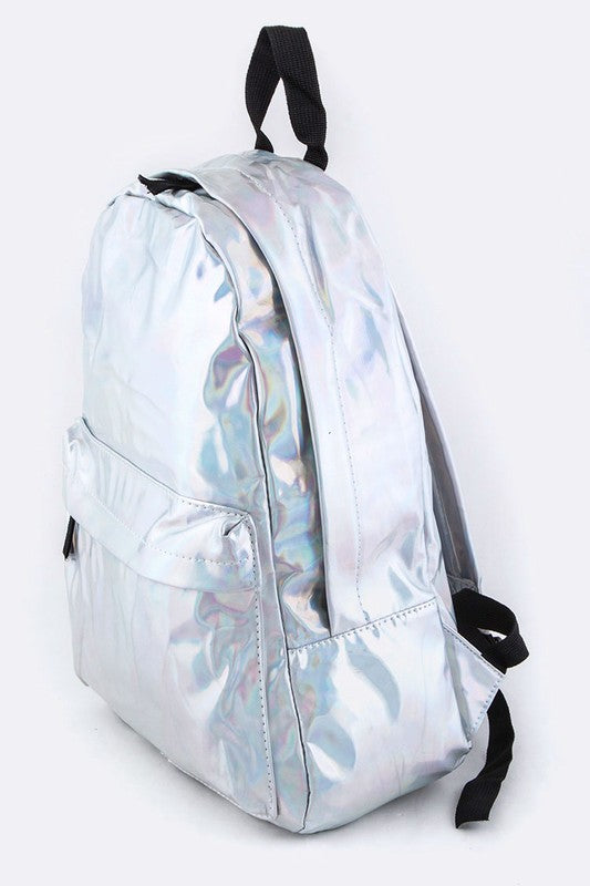 Mochila escolar holográfica plateada
