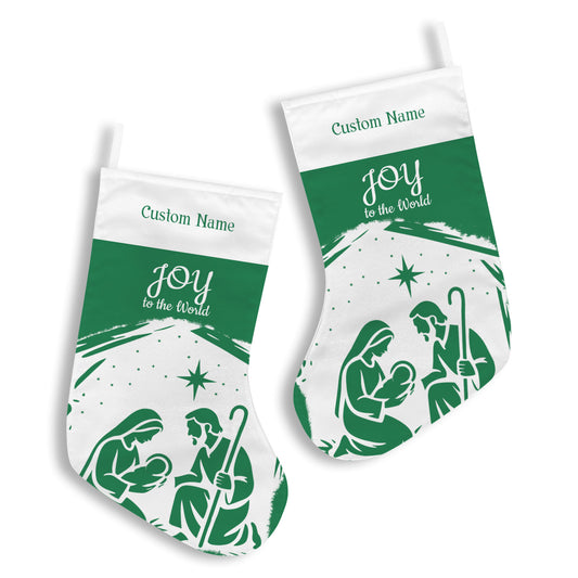 Personalizable Green Joy to the World Christmas Stocking (Made in USA)
