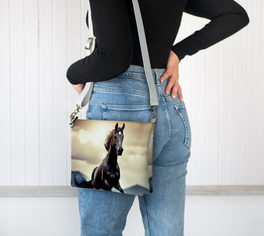 Wild Black Horse Vegan Leather Crossbody Bag