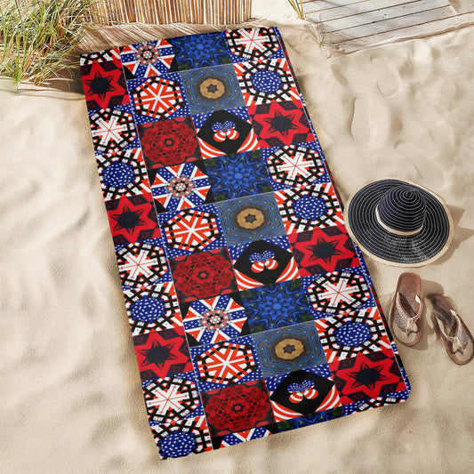 USA Patchwork Design Beach Towel - 31" x 71" (Made in USA)