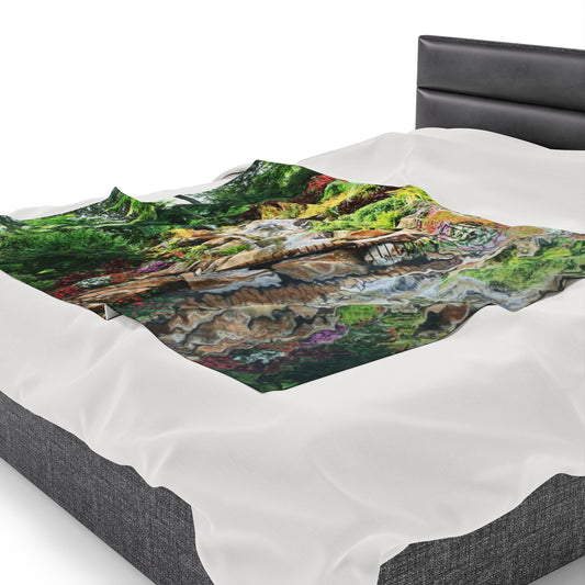 Tropical Waterfall with Reflection Velveteen Plush Blanket - Shell Design Boutique