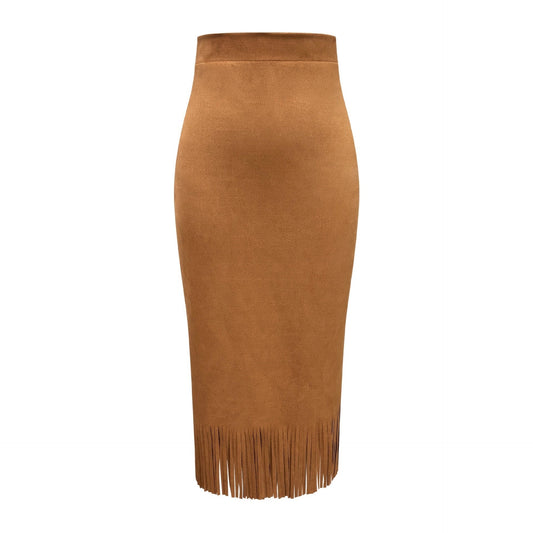 Women's Fashionable Elegant Suede Maxi Skirt with Slim Fit