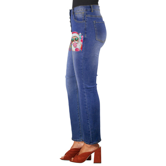 Merry Christmas Santa with Sucker Women's Jeans (Front Printing) (Model L75)