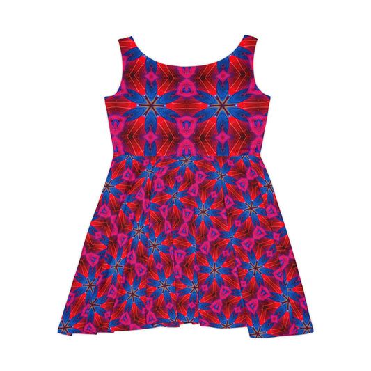 Floral Kaleidoscope Skater Dress — Bold Pink & Blue All-Over Print