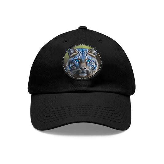 Gorra de papá Wildcat azul con parche de cuero (redonda)