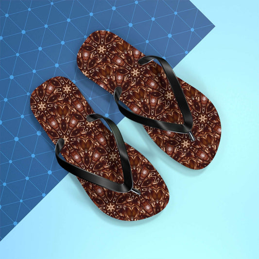 Brown and Beige Star Pattern Flip Flops