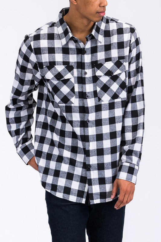 Men's Regular Fit Checker Plaid Flannel Long Sleeve