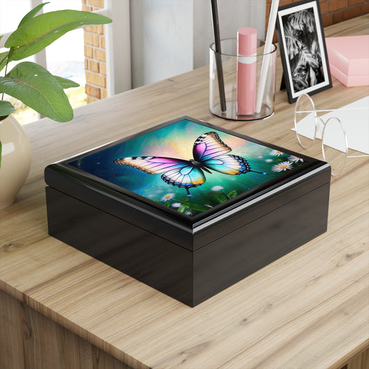 Beautiful Butterfly and Daisies Jewelry Box