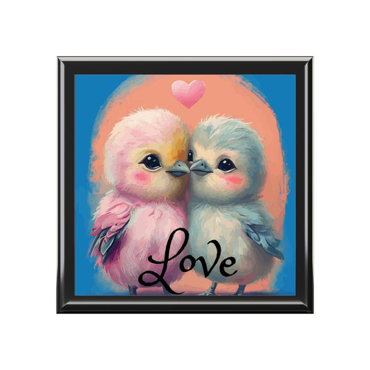 Pink and Blue Love Birds Jewelry Box