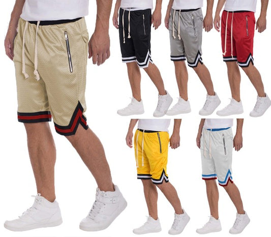 Pantalones cortos de baloncesto lisos con banda de rayas para hombre