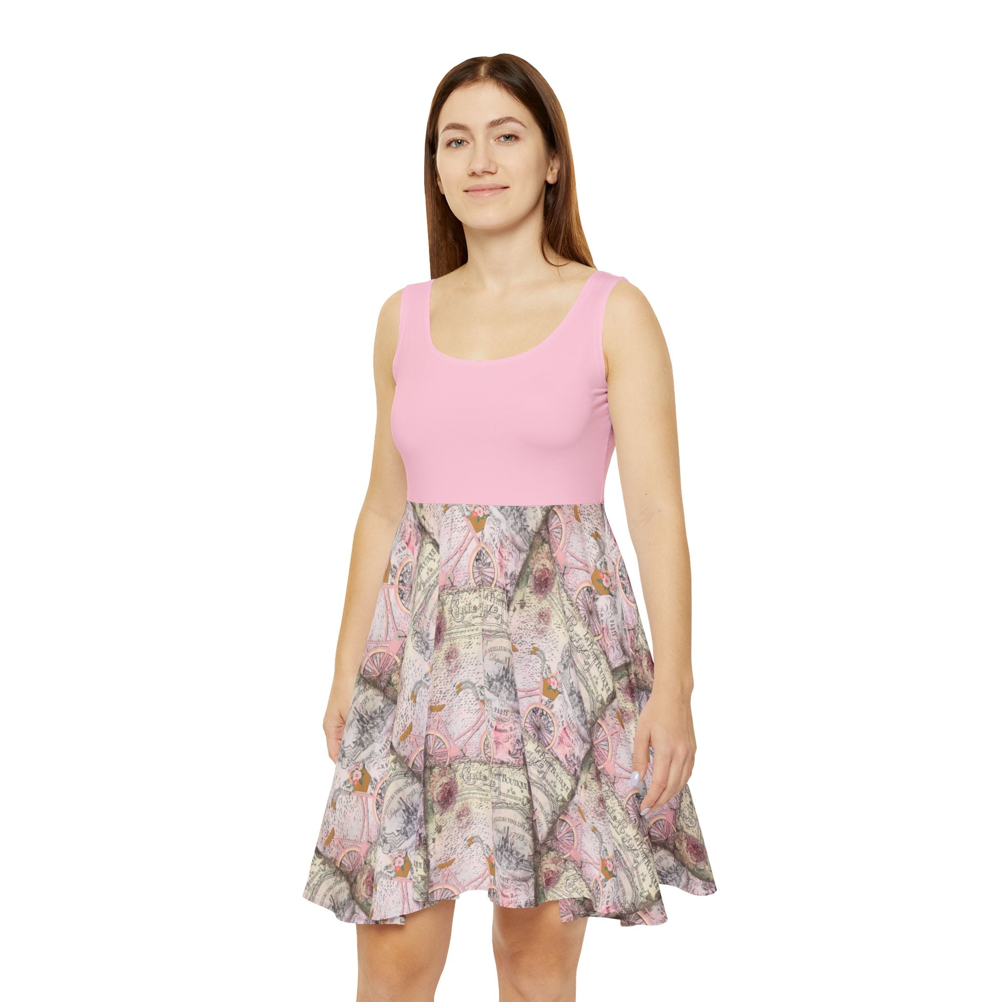 womens pink skater dress Plus Size Floral Print Smocked Waist Skater Dress with Shorts Lining