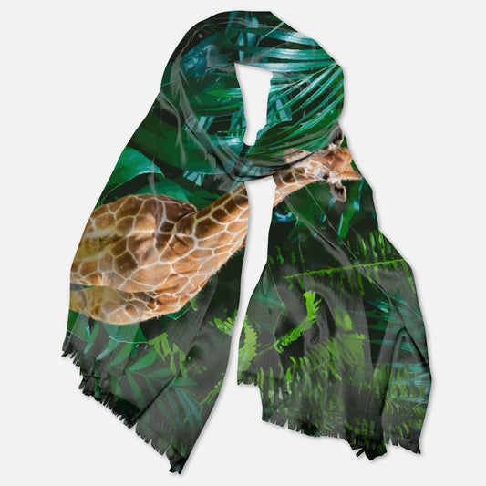 Tall Giraffe with Greenery Pashmina Scarf