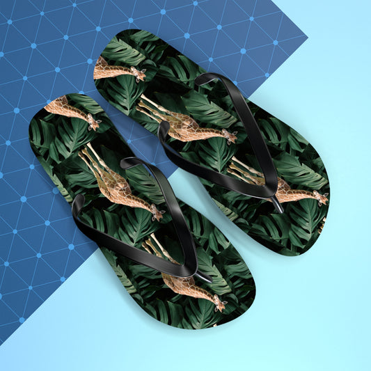 Tall Giraffe Surrounded by Greenery Flip Flops - Shell Design Boutique