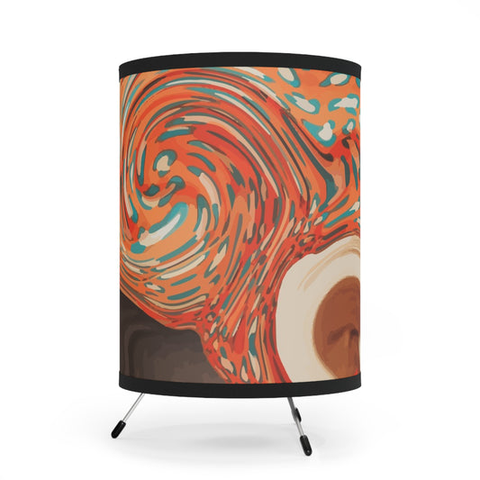 Bohemian Orange Marble Tripod Lamp with High-Res Colorful Shade - Ideal for Home Decor