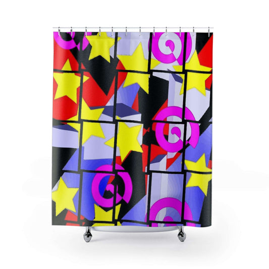 1980's Style Colorful Geometric Design Shower Curtains