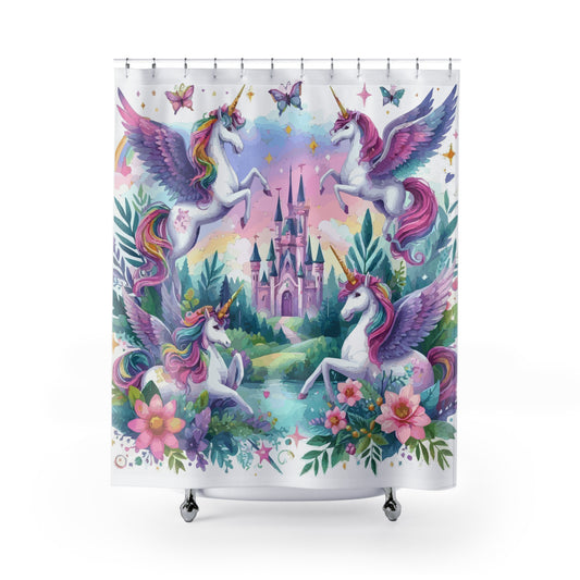 Purple Flying Unicorns Shower Curtain