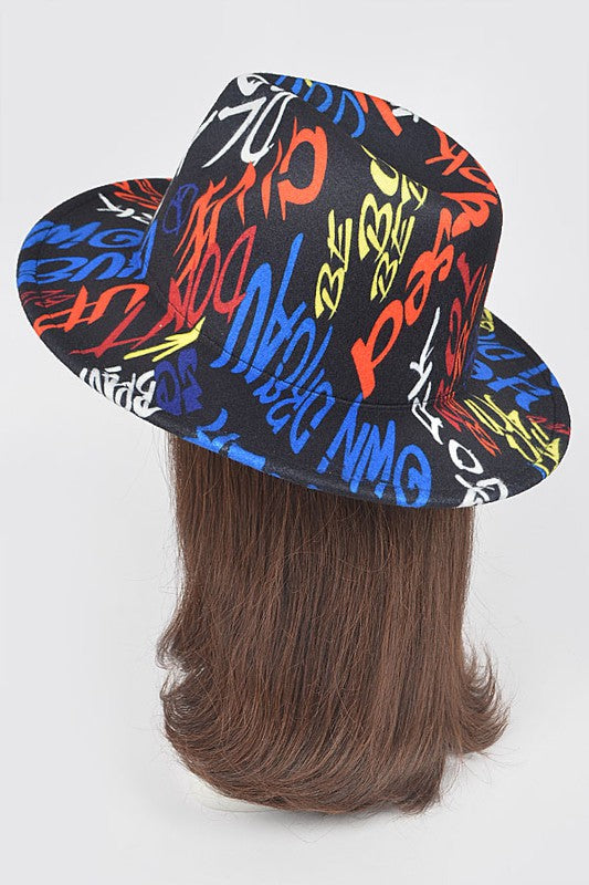 Sombrero Fedora de fieltro con grafiti para mujer