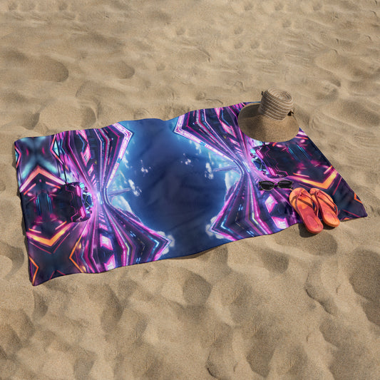 Boy's Futuristic Neon Race Cars Beach Towel | Printed in USA