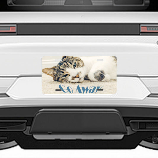 Sleepy Cat Says Go Away Car Aluminum License Plate