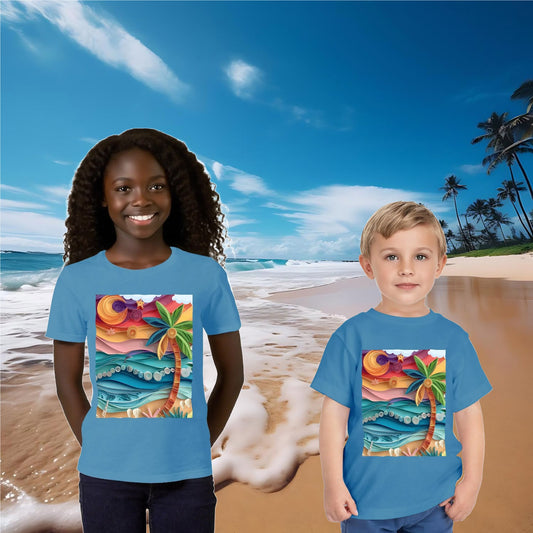 Kid's Tropical Origami Graphic Design Round Neck T-shirt