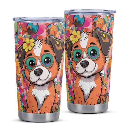 Whimsical Dog with Glasses Stainless Steel 20oz Travel Tumbler (Made in USA)