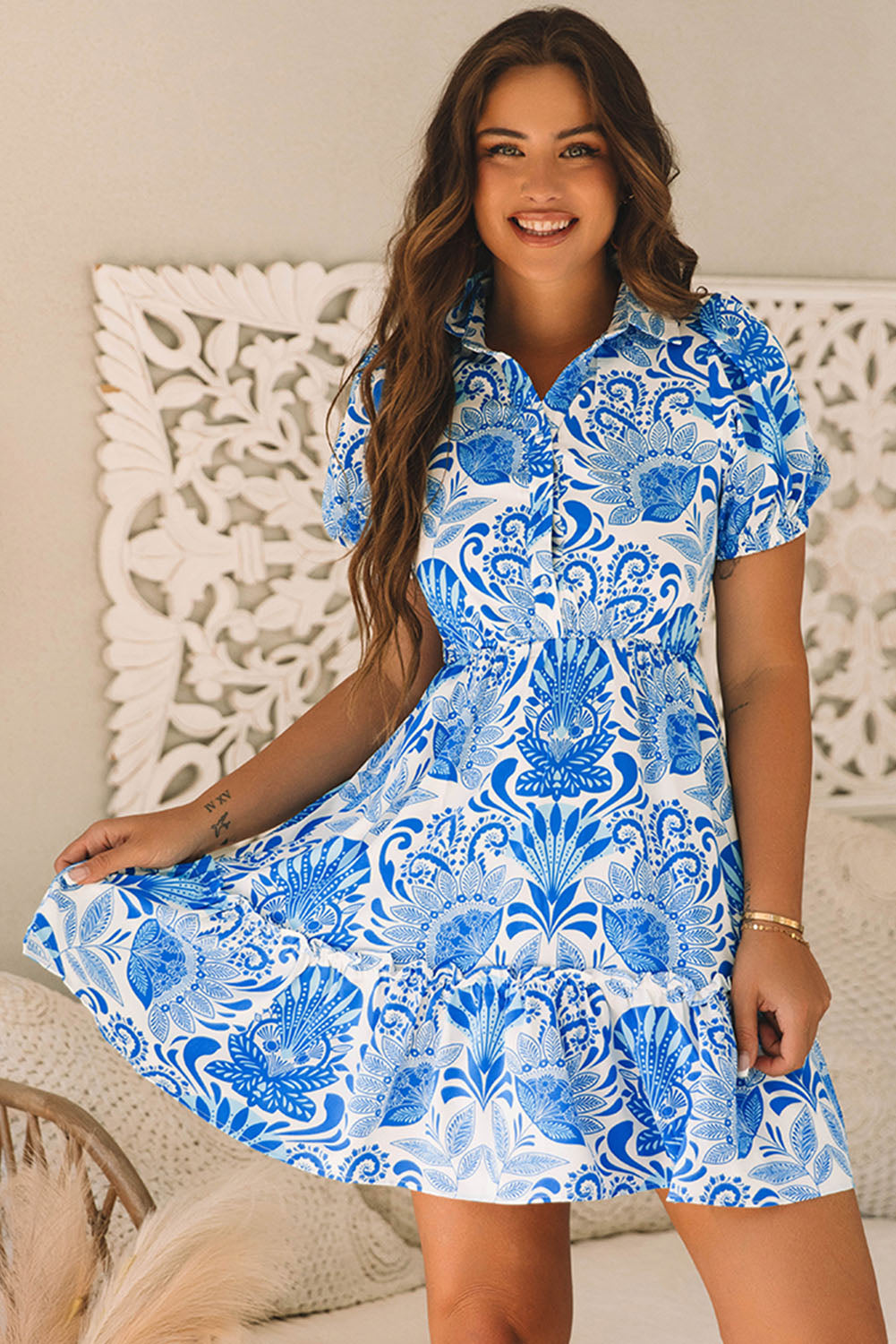 retro floral mini dress Talen Sleeveless Open Back Vintage Floral Print Mini Dress Ivory SMALL