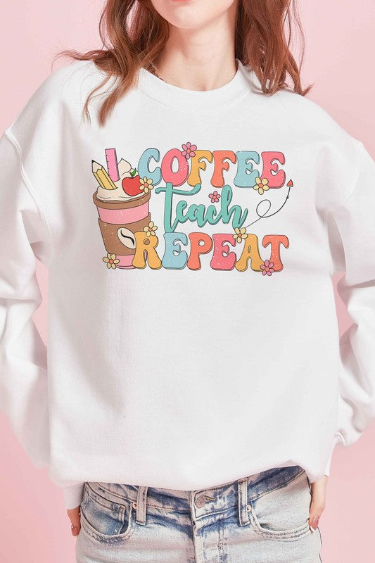 Sudadera con gráfico "Coffee Teach Repeat" para mujer