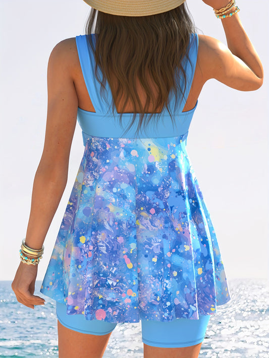 Women's Sky Blue Floral 2-piece Casual Swimsuit