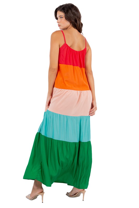 Women's Rainbow Plus Size Sleeveless Maxi Dress