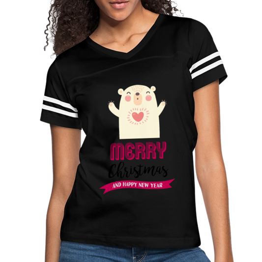 Women’s Vintage Christmas Design T-shirt - black/white
