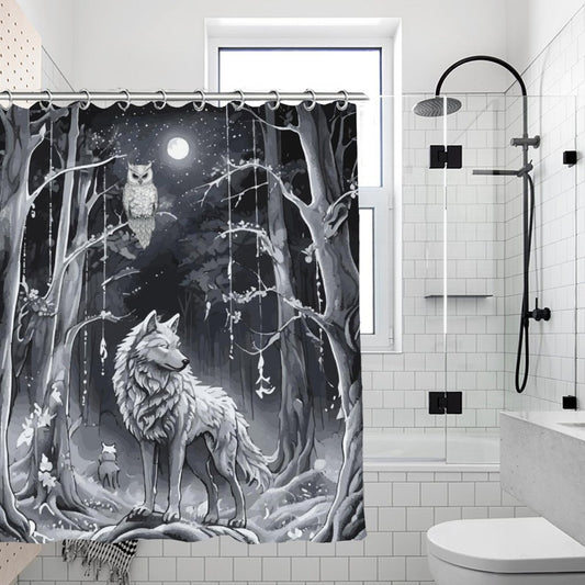 Ethereal Wolf in the Moonlight Waterproof Polyester Shower Curtain