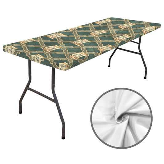 Green Merry Christmas Pattern Custom Elastic Fitted Tablecloth - 72" x 30" (Made in USA)