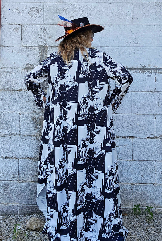 Black & White Cowboy Western Duster Dress