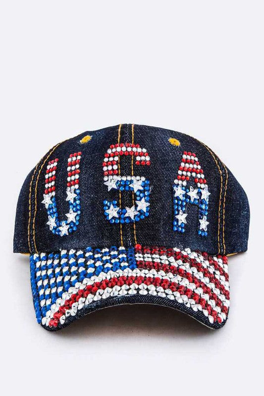 Gorra de béisbol con bandera de EE. UU. y diamantes de imitación