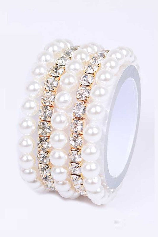 Pulsera elástica convertible de 5 piezas con perlas y diamantes de imitación