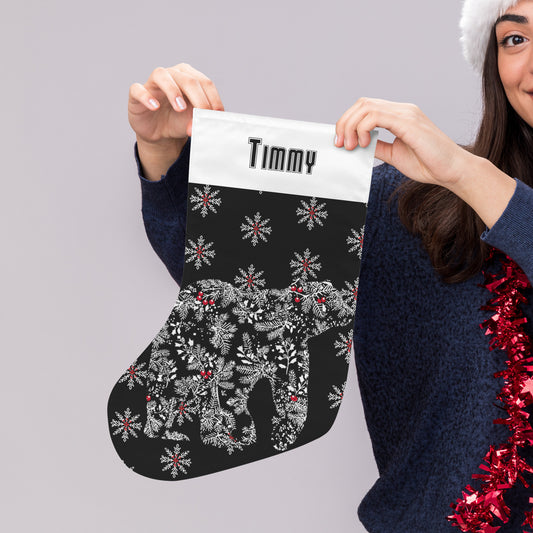 Personalizable Chinoiserie Polar Bear Black Christmas Stocking (Made in USA)