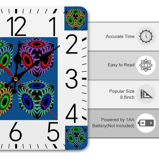 Colorful Cubes Square Wall Clock with Numbers | Ships from USA