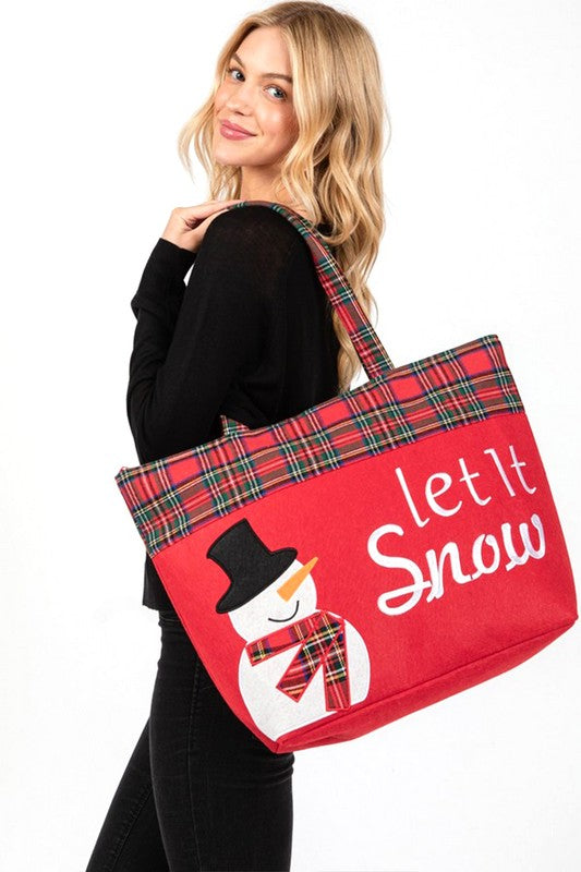 Bolso tote extragrande con diseño de muñeco de nieve "Let It Snow" de Navidad
