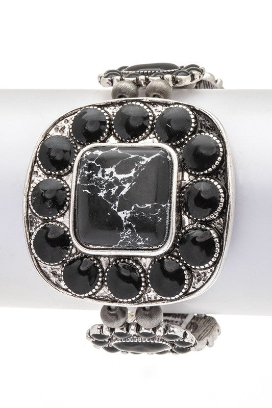 Pulsera elástica bohemia con piedras cuadradas occidentales de colores