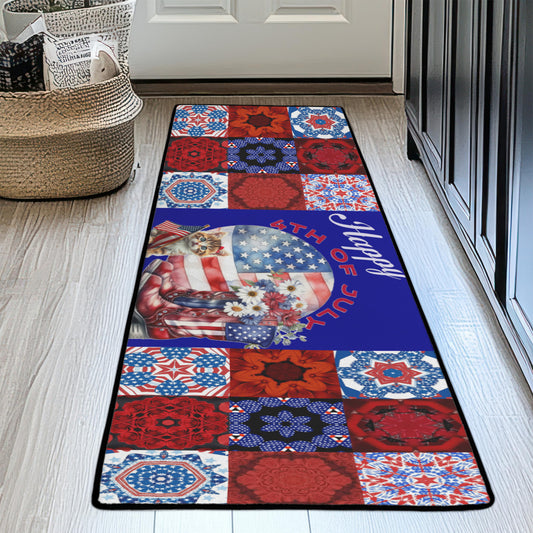 Kitten and Boots 4th of July 48x16 inch Area Rug with Black Binding (Made in USA)