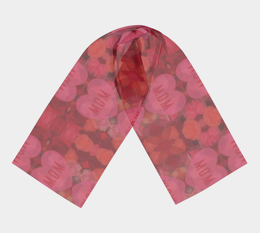 Red Roses Pink Heart Mom Long Scarf