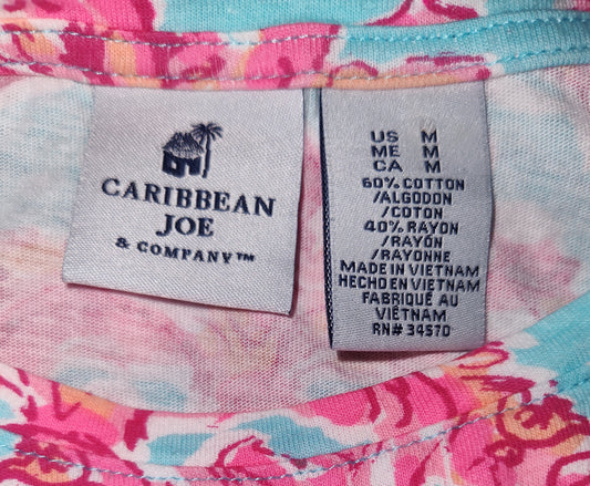 Caribbean Joe & Company Blue Pink Floral Short Dress - size M