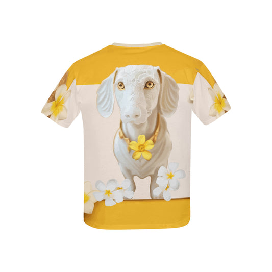 Camiseta infantil con estampado de perro de mármol y flores (fabricada en EE. UU.)