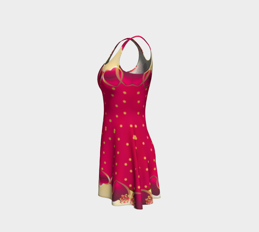 Golden Hearts on Red Background Flared Short Dress
